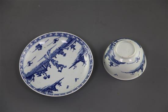 A Vauxhall blue and white tea bowl and saucer, c. 1755-57, saucer 11.9cm